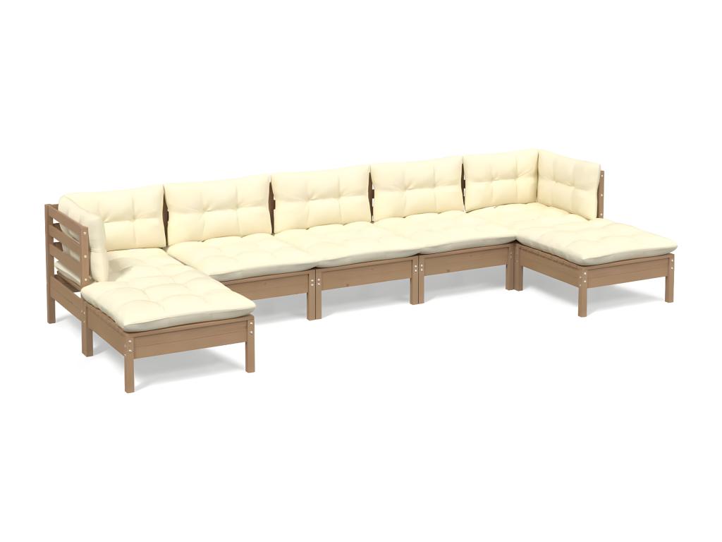 Set da giardino 7 pezzi con cuscini Brown miel Mobenze de pin 11 GPQN43372