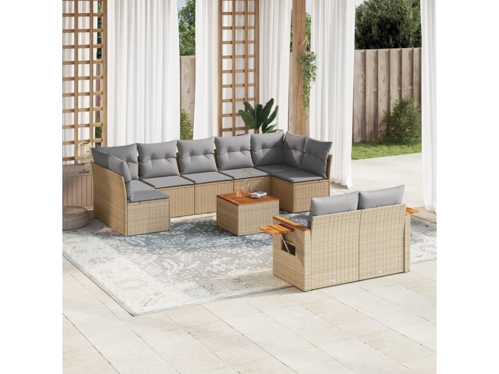 Set da giardino con cuscini 10 pezzi in resina intrecciata beige LGFZ79491