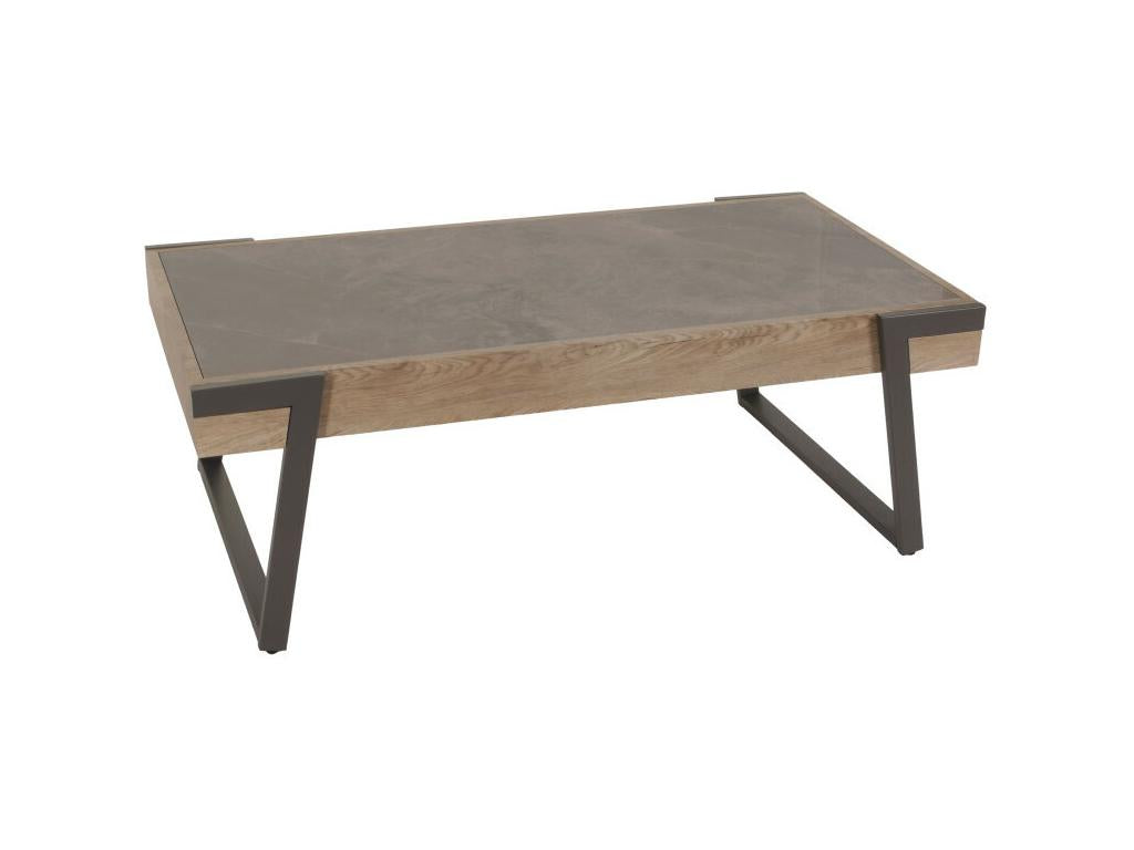 Tavolo basso Luxameub-L89 Tavolo da salone in ferro 43x120x64cm pierre agglomérée imitazione marmo grigio bois grigio-brun NZQD13206