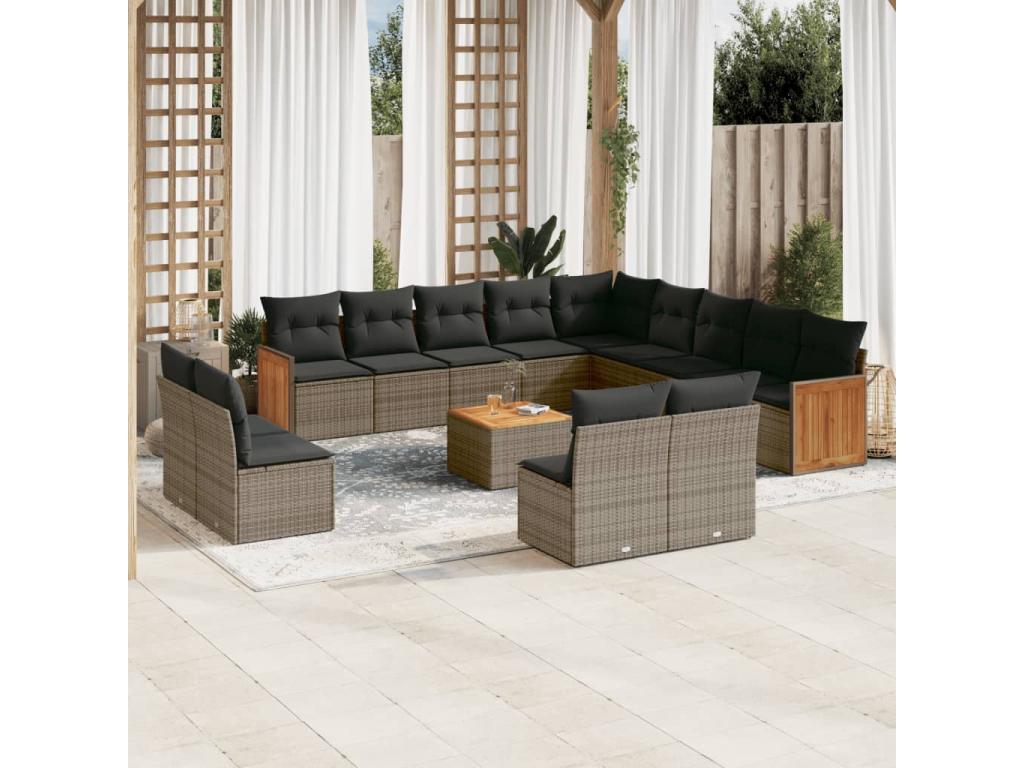 Set da giardino con cuscini 14 pezzi in resina intrecciata grigia YBUA31470