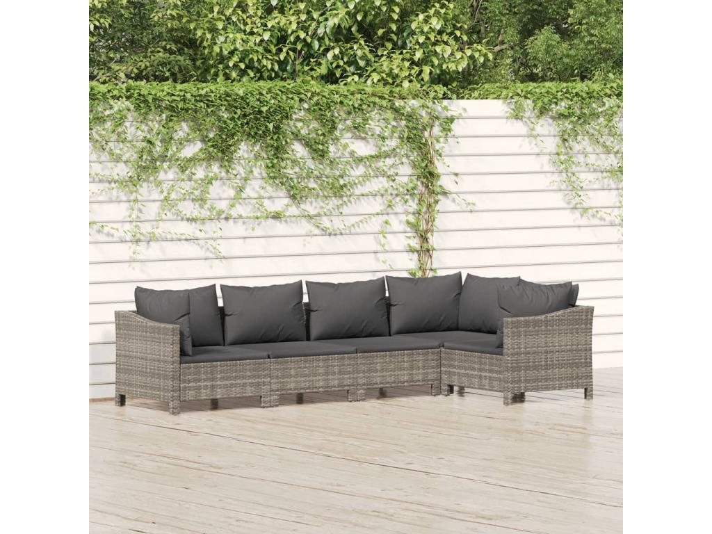 Set da giardino 5 pezzi con cuscini in resina intrecciata grigia LAJZ96475