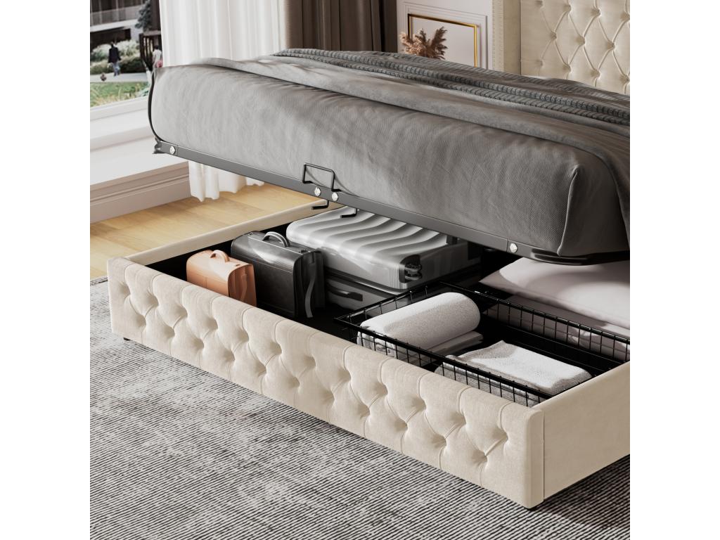Letto contenitore 160x200 cm en Mobenze con sommier à Mobenze - Beige FHRD87955