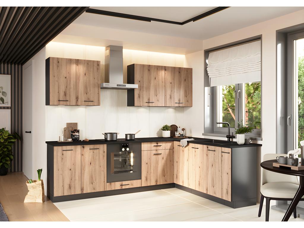 Cucina completa d'angolo Mobenze 9 elementi colorati Chêne Mobenze Grafite - Lunghezza 200/260 cm ZDRF96373