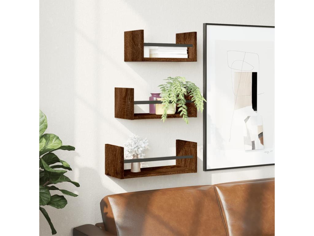 Ensemble d'étagères murales con barre 3 pz chêne marrone JSKI82549