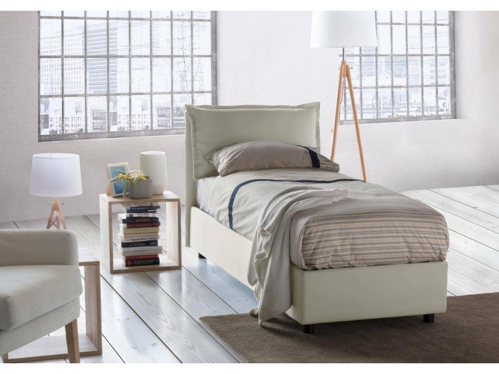 Letto contenitore Mobenze con rivestimento in tessuto Made in Italy Apertura frontale con materasso 90x190 cm incluso Beige NUGJ22199