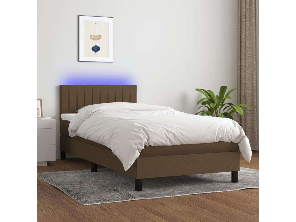 Sommier tapissier e materasso et LED Brown foncé 80x200cm tessuto KBKO93245