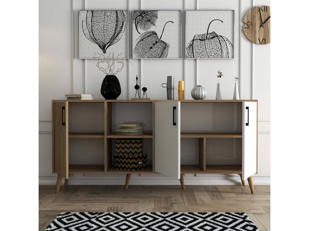 Credenza Mobenze Credenza du salon Comò da salone Garde-manger de kitchen 180x45 h80 cm Chêne et White AYBB89469
