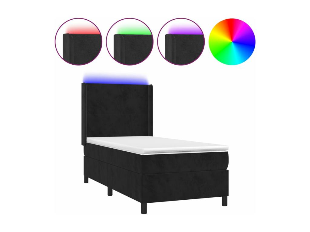 Sommier à Luxameub de lit Materasso et LED Nero 90x190 cm Velours BAIG25328