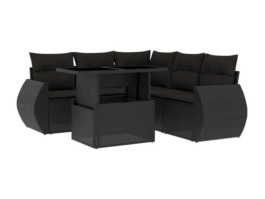 Set da giardino 6 pezzi con cuscini in resina intrecciata nera LPBX76241