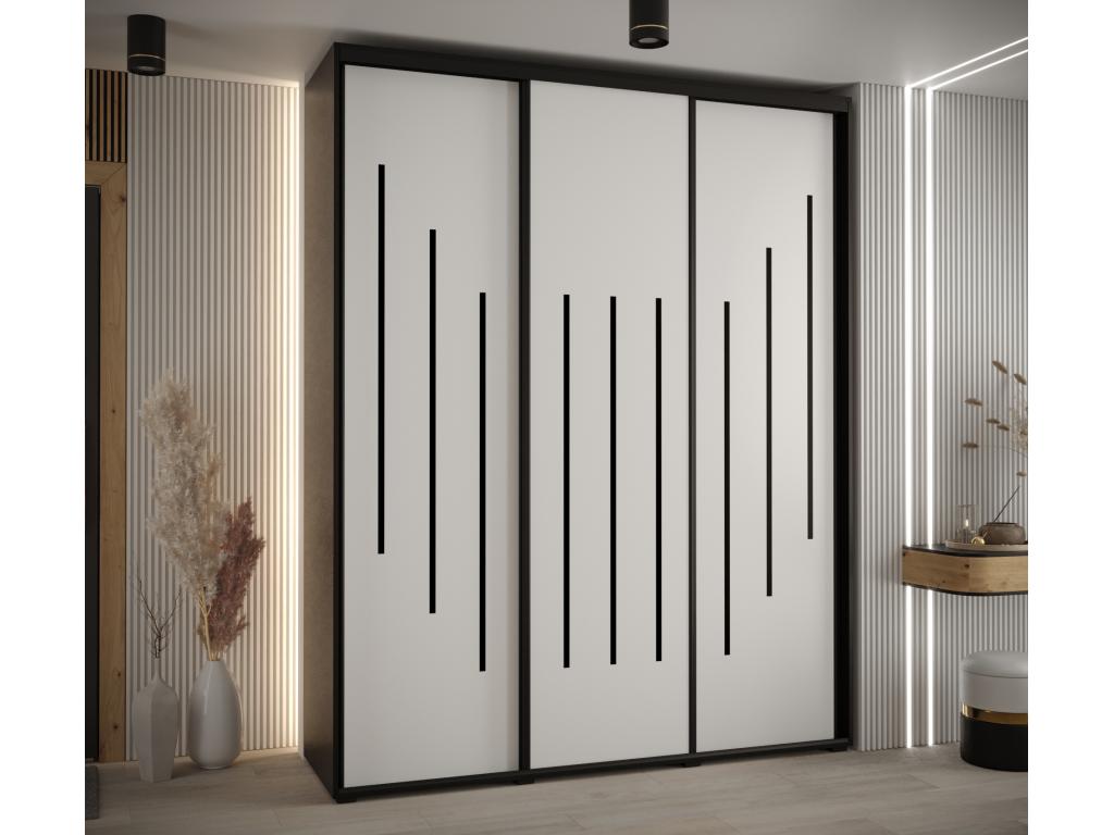 ARMOIRE Luxameub 8 À PORTES COULISSANTES 235.2/200/60 3 porte Nero/Bianco/Nero CMBK96236