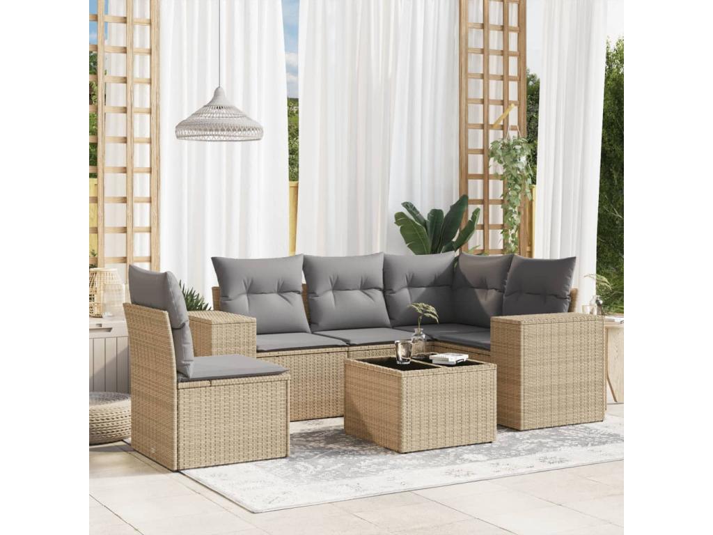 Set da giardino con cuscini 6 pezzi in resina intrecciata beige JZRN83328