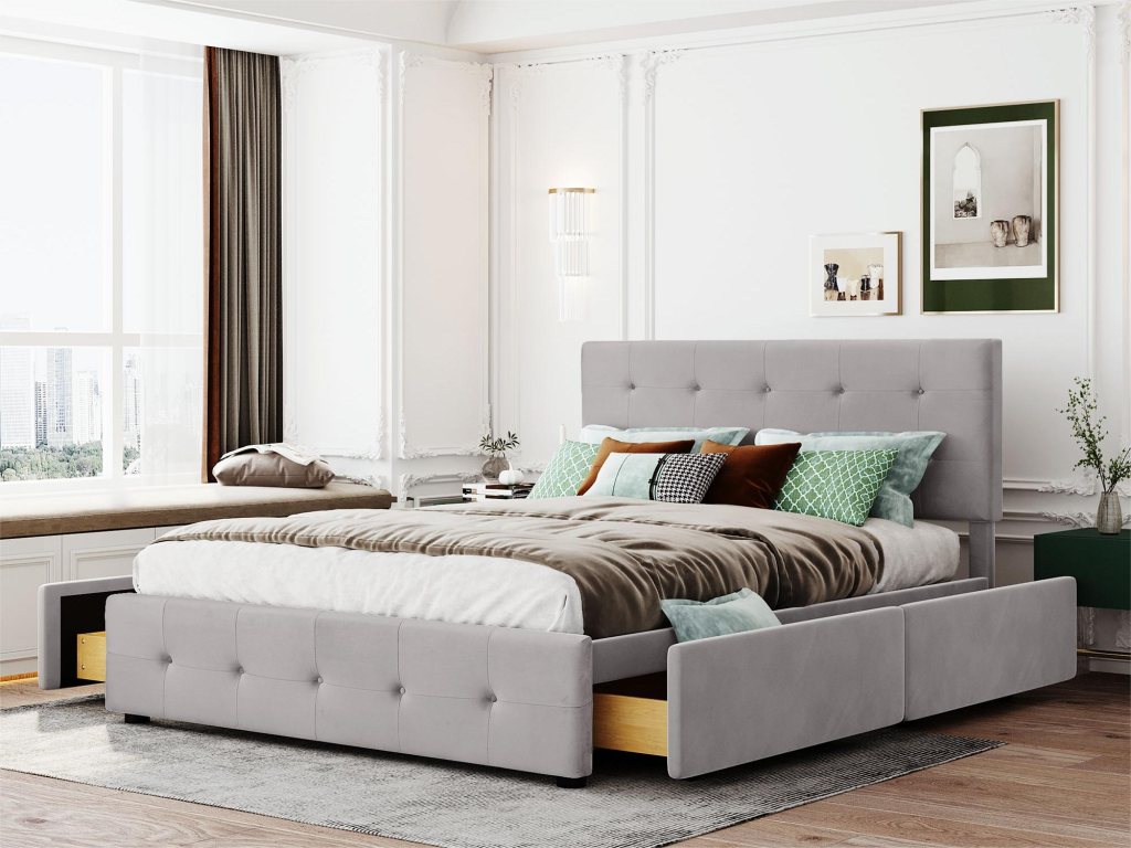 Letto in tessuto grigio, 140 x 200 cm