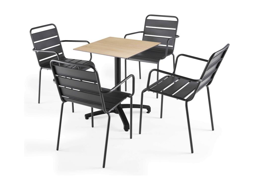 Ensemble Tavolo con terrazza stratificata in colore naturale e 4 sedie grigio TJUL98335