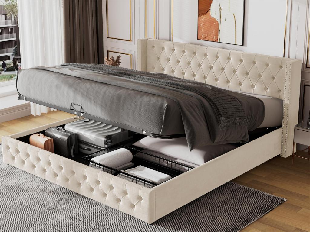 Letto contenitore 160x200 cm en Mobenze con sommier à Mobenze - Beige FHRD87955