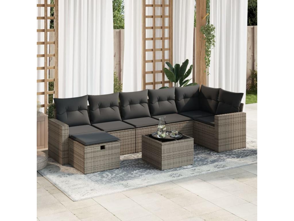 Set da giardino 8 pezzi con cuscini in resina intrecciata grigia ARDC41087