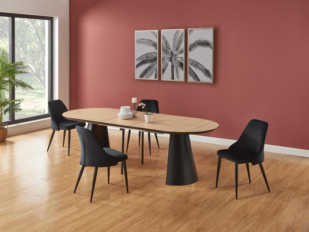 Tavolo da pranzo allungabile per 8-14 persone in MDF e metallo - Naturale chiaro e Nero - Luxameub LLXC56929