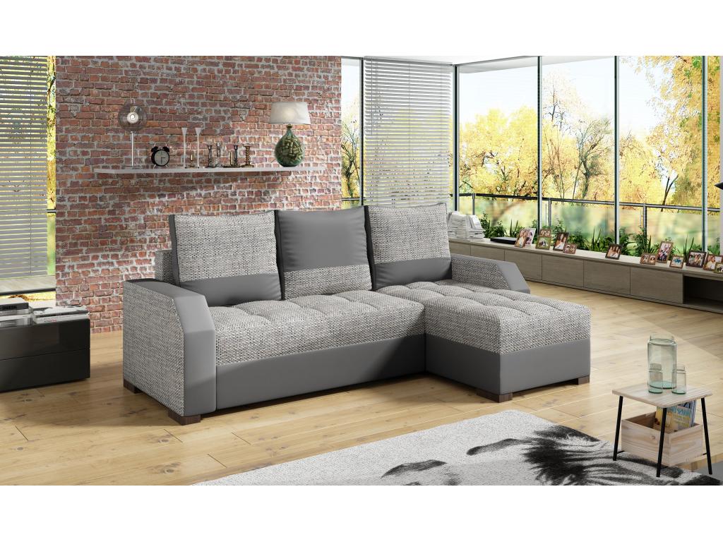 Divano trasformabile ad angolo reversibile design tessuto grigio clair chiné et simili cuir grigio Mobenze 250 cm EAWW95270