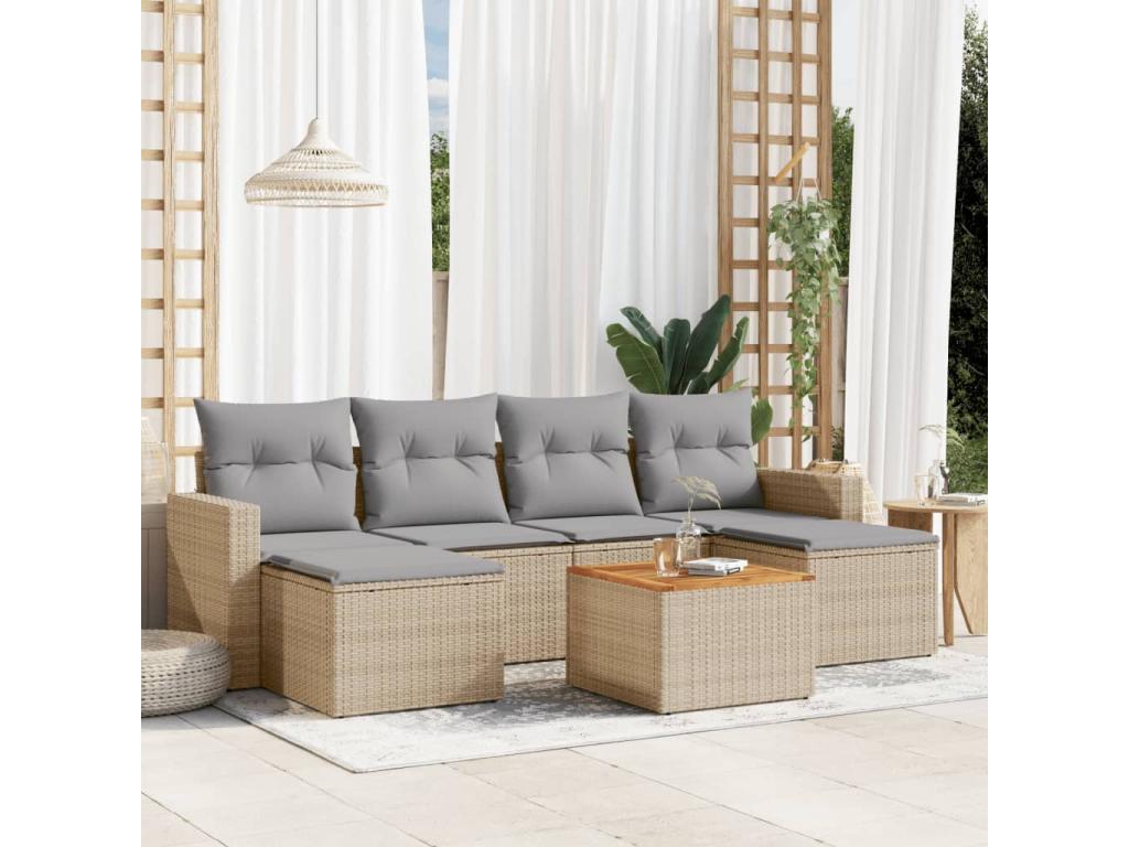 Set da giardino con cuscini 7 pezzi Mobenze resina intrecciata beige VXEV84107