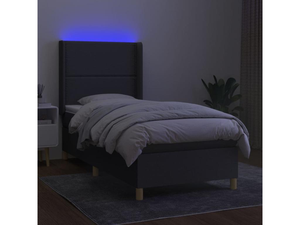 Sommier tapissier con materasso et LED Grigio foncé 80x200cm Tissu MJDM47710