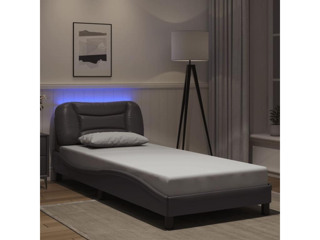 Struttura letto con LED senza materasso grigio 90x190 cm BIHJ90733