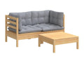 Set da giardino 3 pezzi con cuscini grigio Mobenze de pin QNUA58324