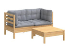 Set da giardino 3 pezzi con cuscini grigio Mobenze de pin QNUA58324