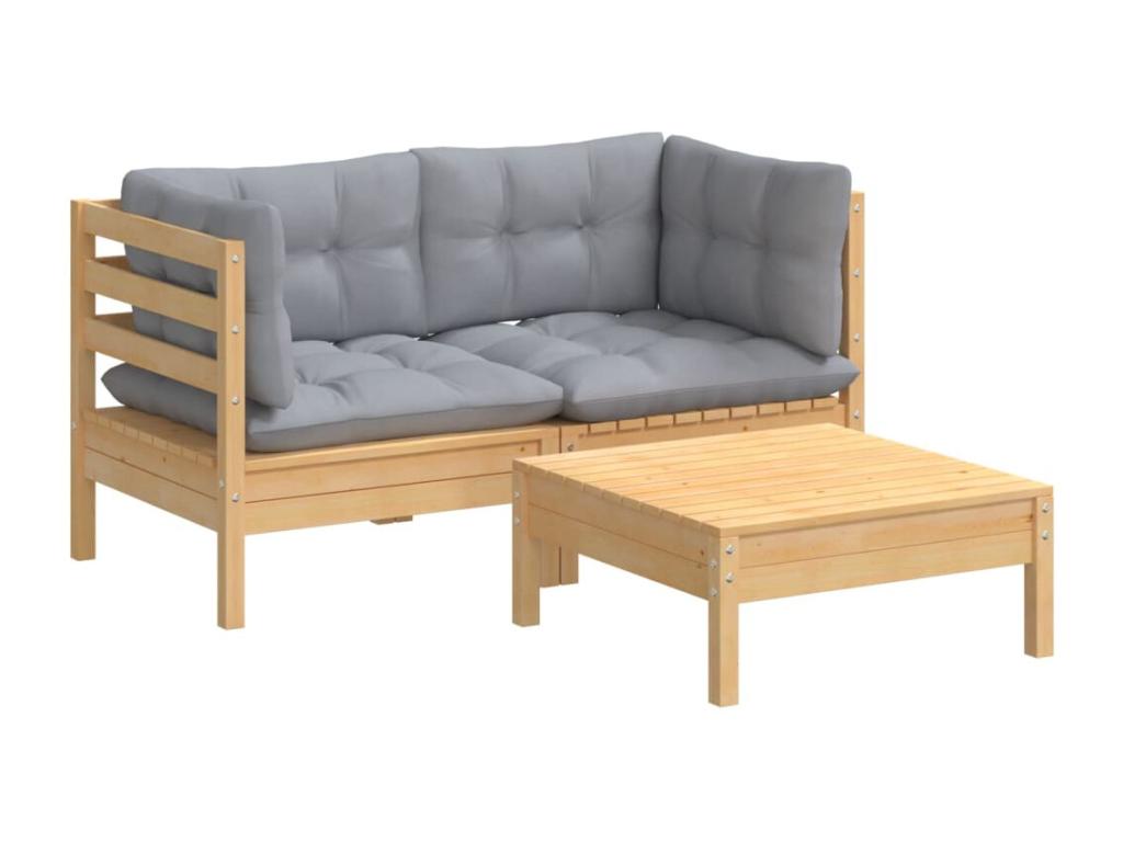 Set da giardino 3 pezzi con cuscini grigio Mobenze de pin QNUA58324