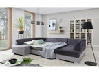 Divano convertibile panoramique simili cuir nero con coffre de rangement Luxameub 320cm-Coffre de rangement à droite JRVI47832