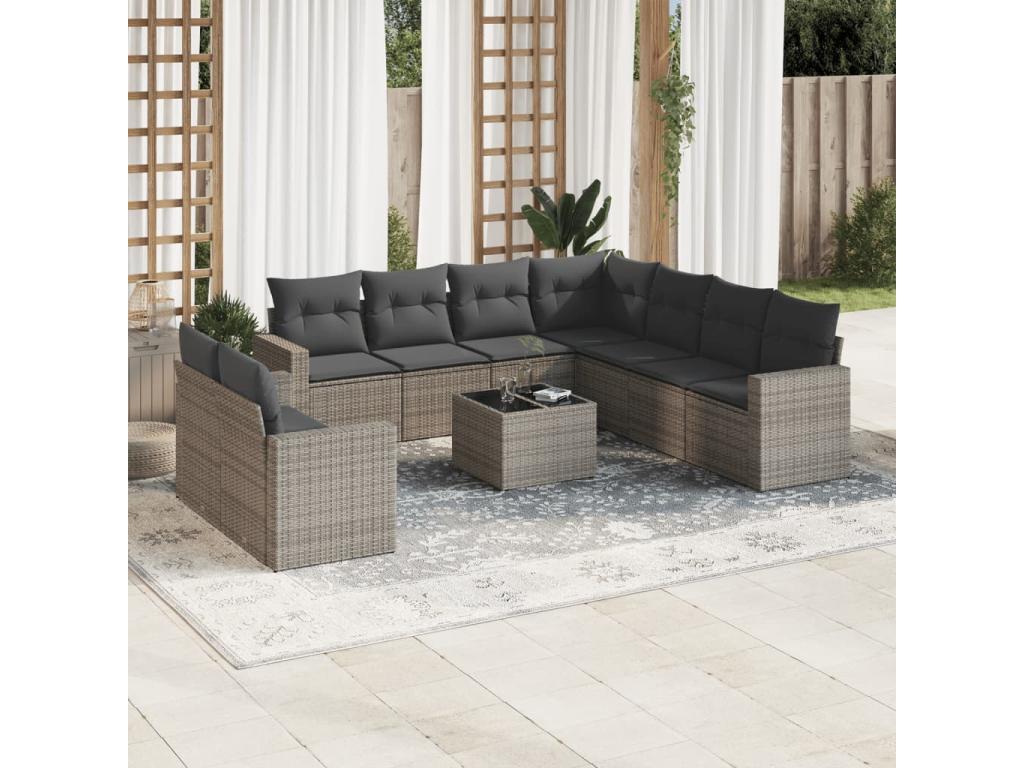 Set di mobili da esterno in vimini intrecciato in resina grigia - dlz1766571934295