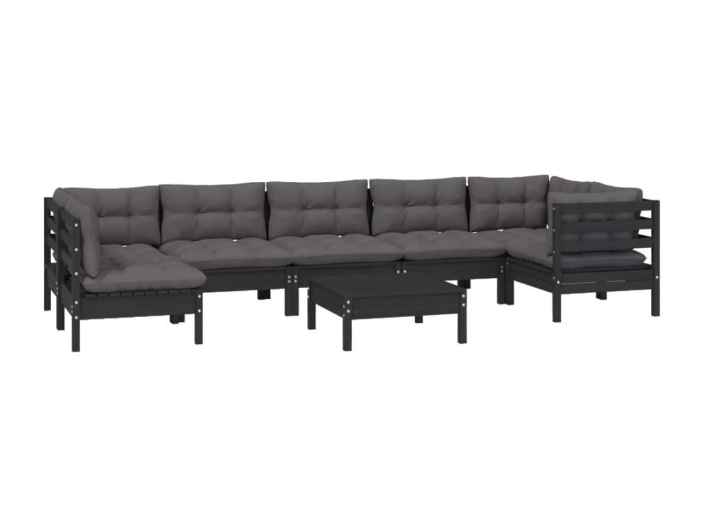 Set da giardino 8 pezzi con cuscini Nero Bois de pin EETA28172