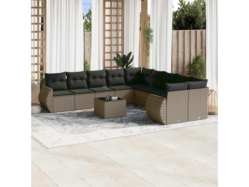 Set da giardino 11 pezzi con cuscini grigio chiaro in resina intrecciata LPJM94328