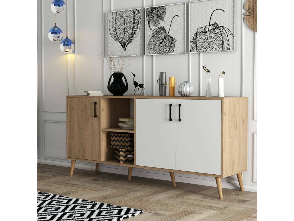 Credenza Mobenze Credenza du salon Comò da salone Garde-manger de kitchen 180x45 h80 cm Chêne et White AYBB89469