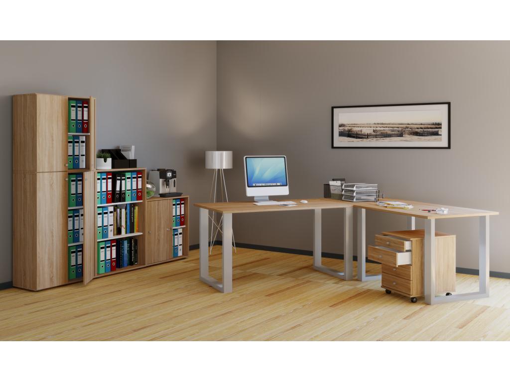 Bureau d'angle Mobenze Bureau informatique Table d'angle Mobenze profondeur 50 U Alu argent Chêne Mobenze scié - 130 - 190 CFOD65265
