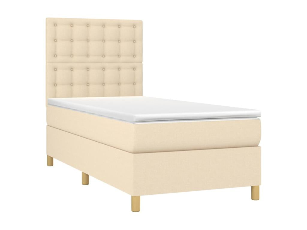 Sommier tapissier with Mattress et LED Cream 90x190 cm Tissu BDZD66931