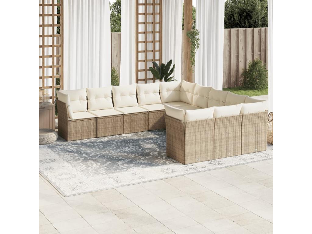 Set da giardino 11 pezzi con cuscini beige in resina intrecciata JOBV53237