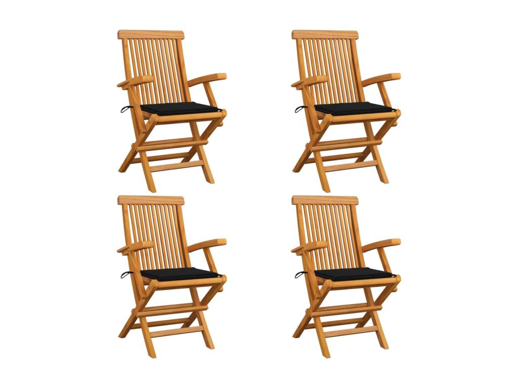 Sedie de jardin con coussins nero 4 pz Mobenze de teck massif 4 BXZV14802
