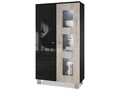 Vetrina sur pied con 2 porte e 3 vetri nero opaco/nero haute brillance/chêne nordique éclairage led incluso 71x129x35 cm SXNM86160