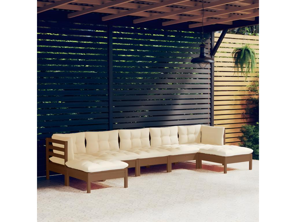 Set da giardino 7 pezzi con cuscini Brown miel Mobenze de pin 11 GPQN43372