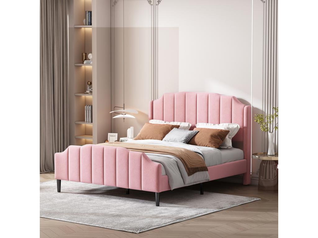 Lit double capitonné 140x200 cm - lit Mobenze 2 posti Struttura letto en Mobenze Sommier à Mobenze inclus - Rosa LLLH73134