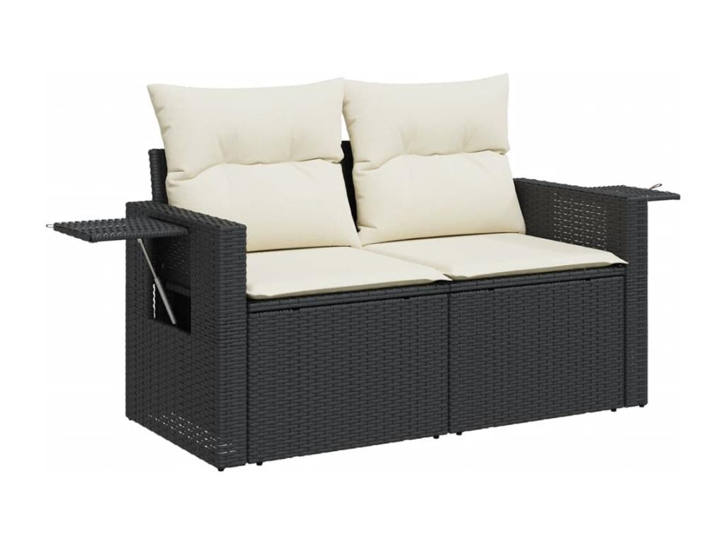 Set da giardino 6 pezzi con cuscini in resina intrecciata nera MXKX57594