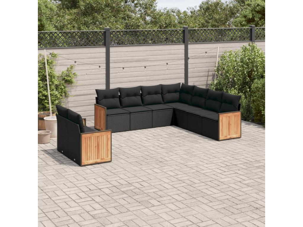 Set di mobili da esterno in vimini intrecciato in resina nera - dlz1766571415956