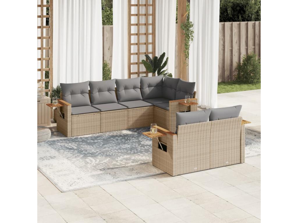 Set da giardino con cuscini 7 pezzi in resina intrecciata beige XKSV53636
