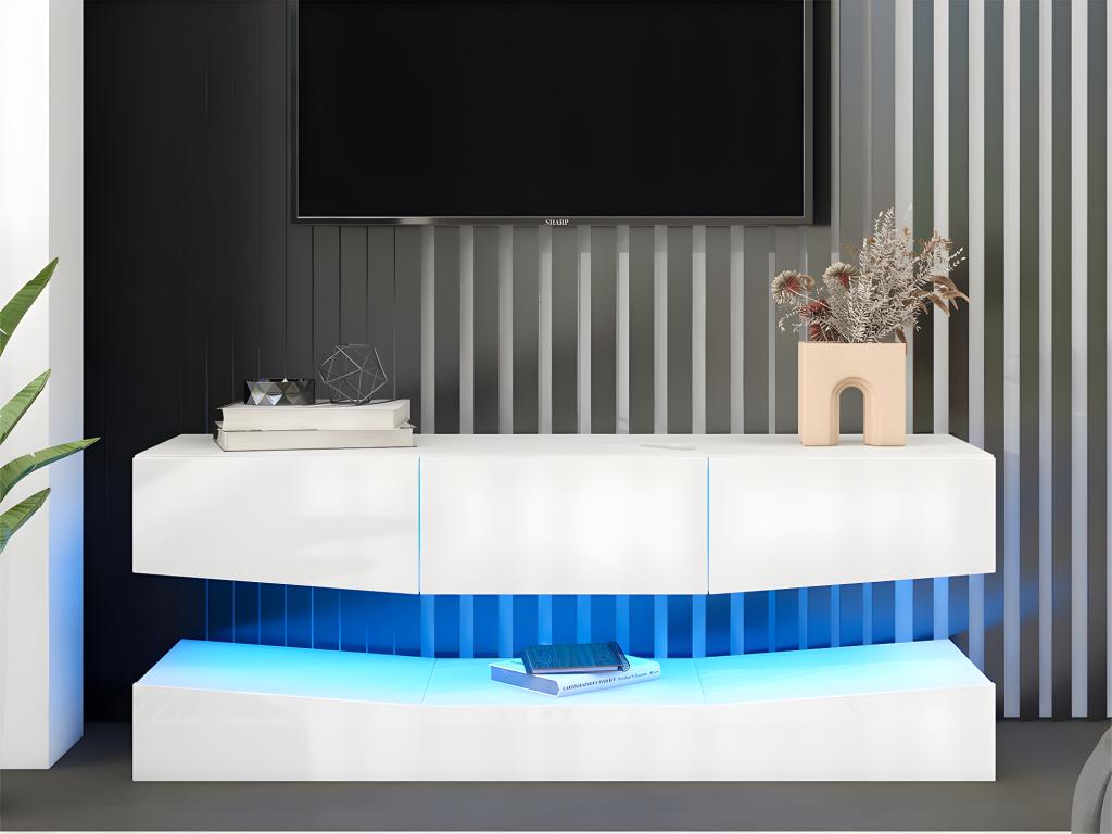 Mobile TV sospeso 180 cm con LED - 3 cassetti - Bianco GATJ12895