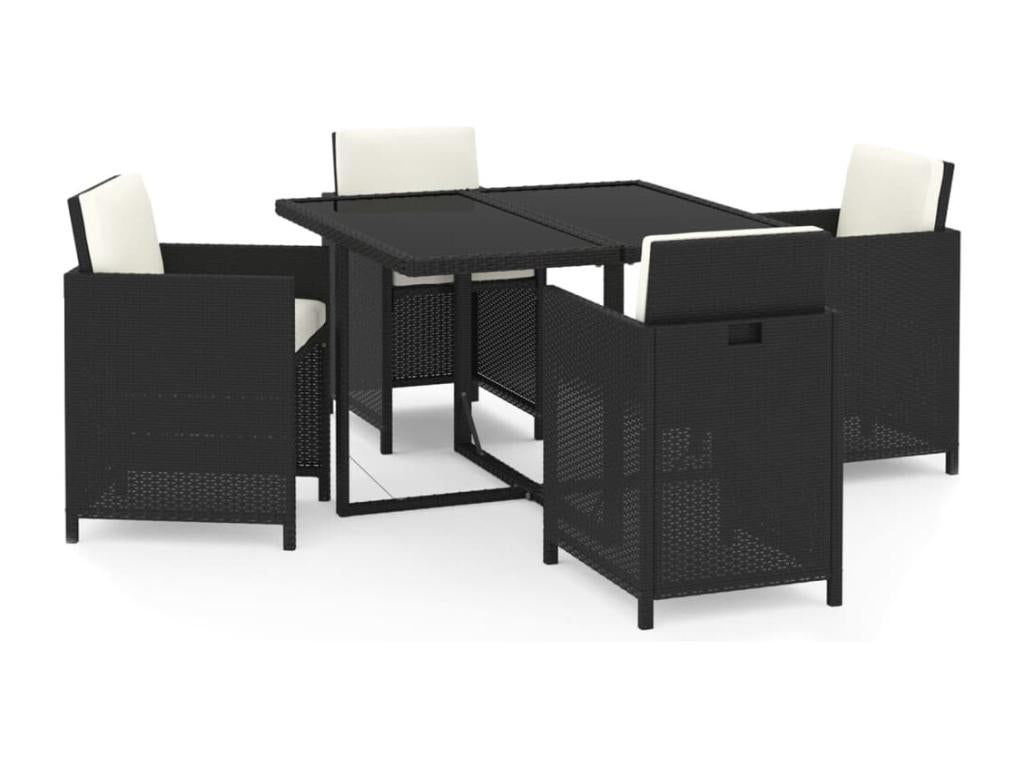 Ensemble à dîner de jardin con coussins 5 pz poly rotin nero DRQA34609