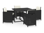 Ensemble à dîner de jardin con coussins 5 pz poly rotin nero DRQA34609