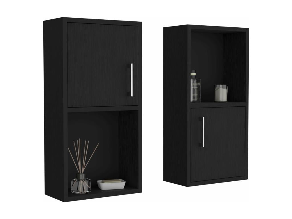 Insieme di accessori per la sala da bagno in melamina con 4 ripiani e 2 porte nero 60.1 cm X 30 cm X 16 cm WGEA65716