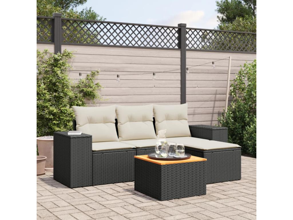 Set da giardino 5 pezzi con cuscini in resina intrecciata nera BSTG27045