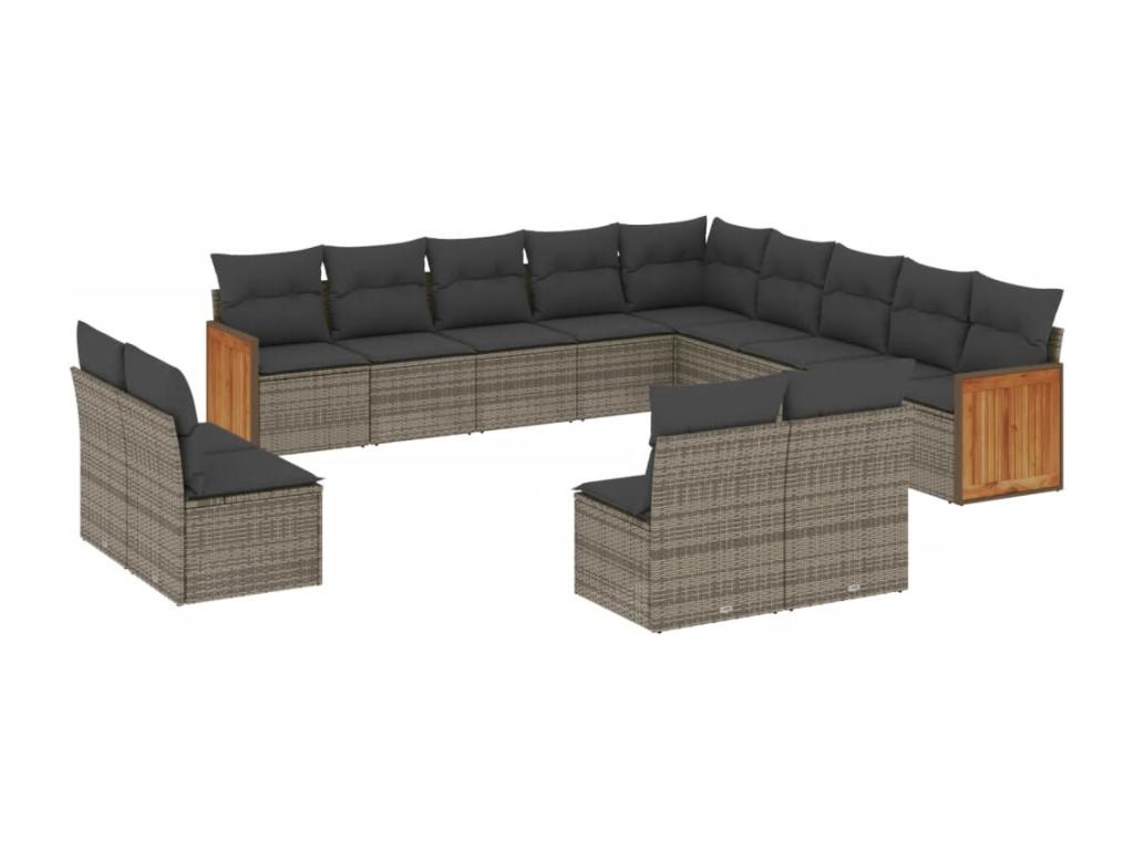 Set da giardino con cuscini 13 pezzi in resina intrecciata grigia YTDT56266
