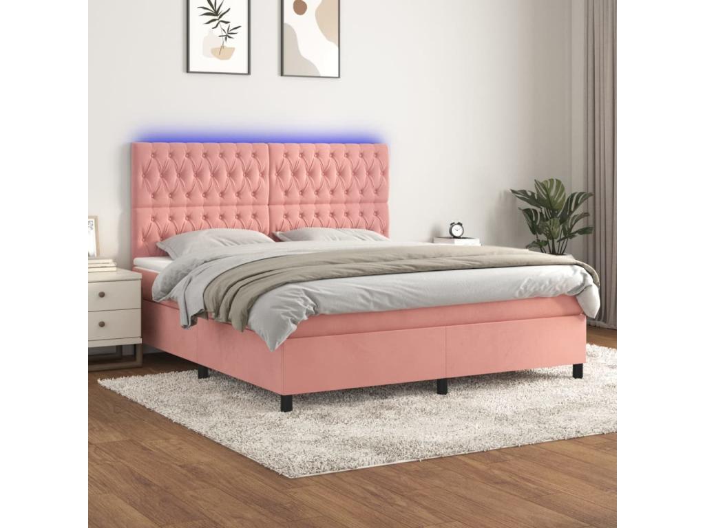 Sommier Tapissier con Materasso et LED Rosa 180x200 cm Mobenze MNOS53698