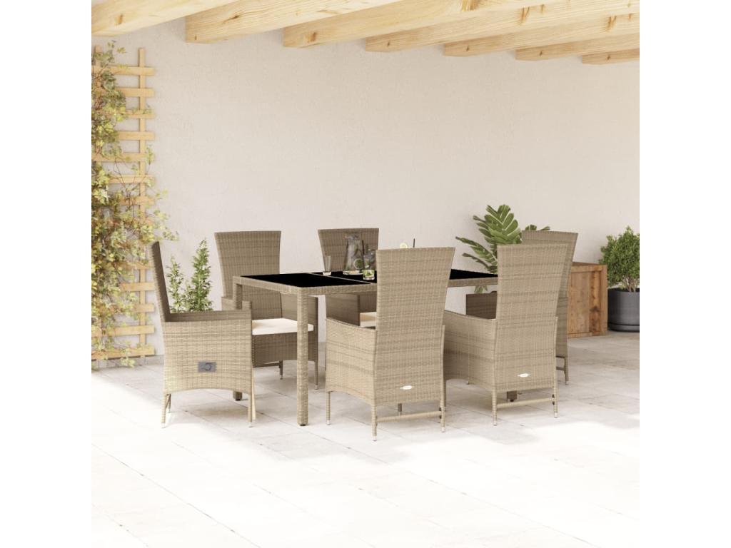 Set da pranzo da giardino e coussins 7 pezzi beige poly rotin HKDQ49907